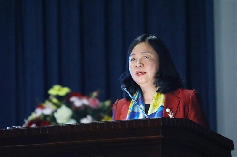 Bí thư Trung ương Đảng, Trưởng Ban Dân vận Trung ương Bùi Thị Minh Hoài phát biểu chỉ đạo Hội nghị.