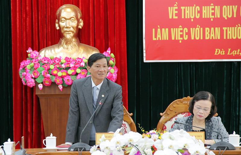 Đồng chí Trần Đức Quận - Phó Bí thư Thường trực Tỉnh ủy, Chủ tịch HĐND tỉnh phát biểu tại buổi làm việc
